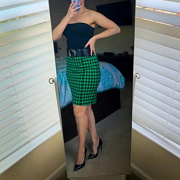 Green Houndstooth skirt size L with zipper closure - Picture 1 of 7
